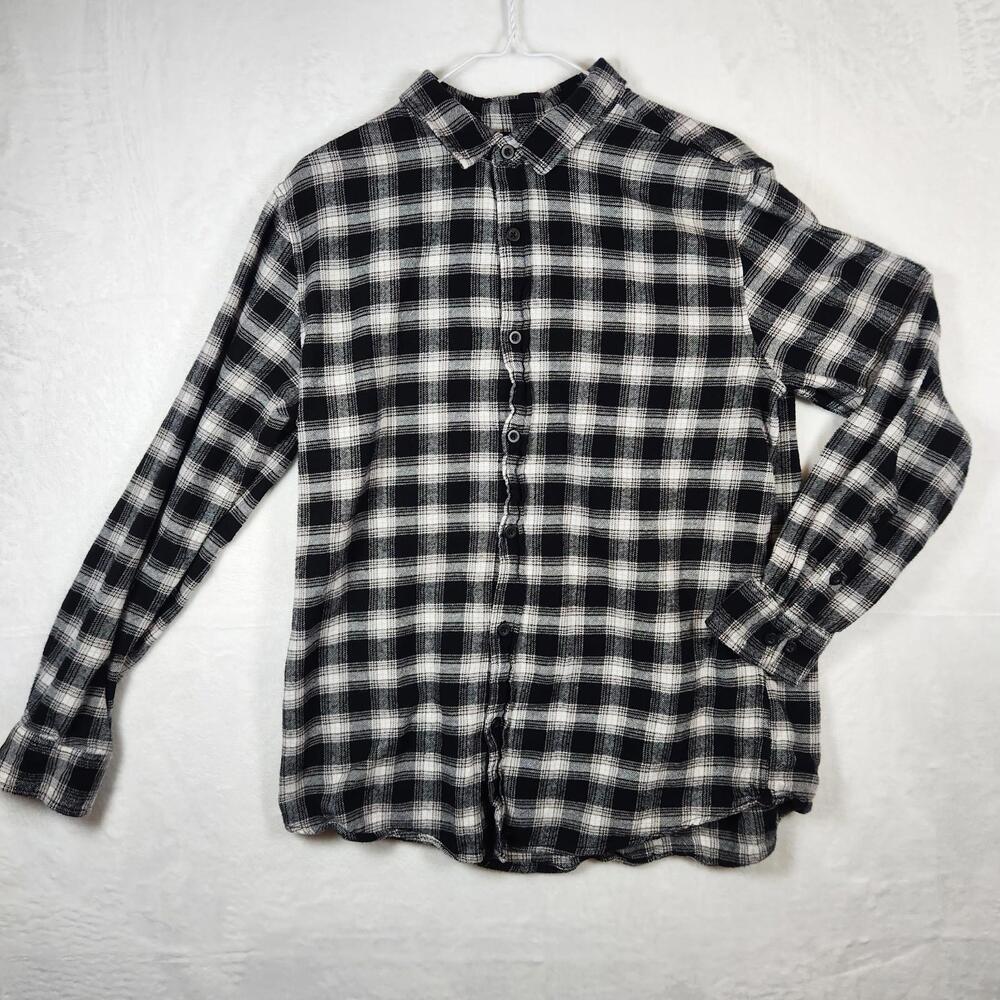 Pacsun Shirt Mens Large Black White Button Down Long Sleeve Plaid Flannel Skater